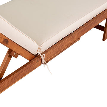 Seabrook Outdoor Acacia Wood Lounger with Cushion, 5-Position Back, Slide Table & Wheels - JONATHAN Y